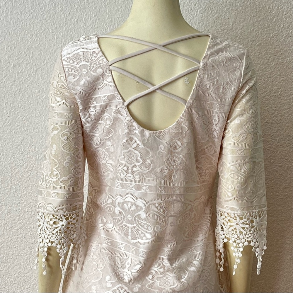 Vanity Cream Lace Shift Dress Size M - Picture 6 of 9